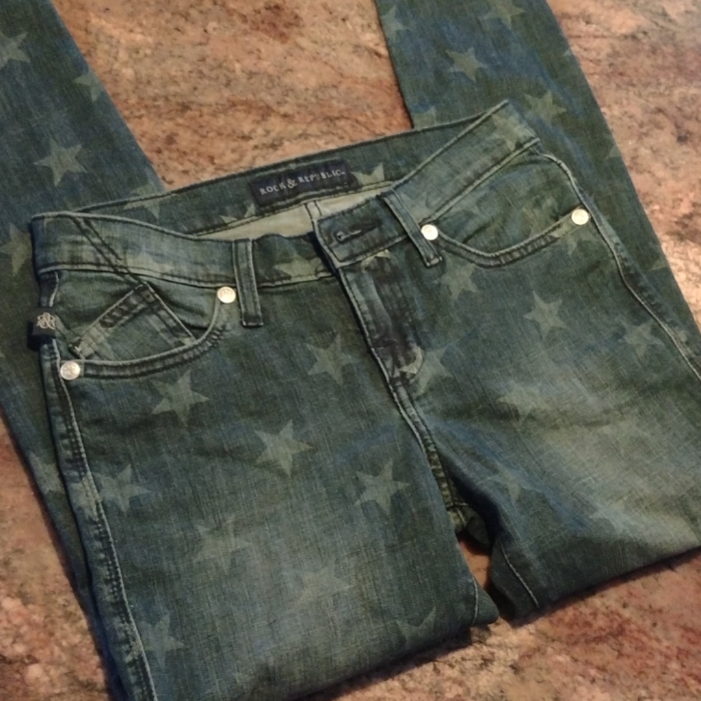 Rock & Republic Blue Stars Stretch Jeans 2 P S